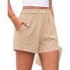 image:imagePRETTYGARDEN Womens Striped Boxer Shorts Summer 2026 Trendy Casual Elastic Waist Lounge Sleep Pajama Bottoms Beach ShortsStriped Khaki White