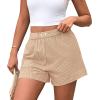 image:imagePRETTYGARDEN Womens Striped Boxer Shorts Summer 2026 Trendy Casual Elastic Waist Lounge Sleep Pajama Bottoms Beach ShortsStriped Khaki White