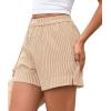 image:imagePRETTYGARDEN Womens Striped Boxer Shorts Summer 2026 Trendy Casual Elastic Waist Lounge Sleep Pajama Bottoms Beach ShortsStriped Khaki White