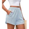 image:imagePRETTYGARDEN Womens Striped Boxer Shorts Summer 2026 Trendy Casual Elastic Waist Lounge Sleep Pajama Bottoms Beach ShortsStriped Light Blue White