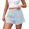 image:imagePRETTYGARDEN Womens Striped Boxer Shorts Summer 2026 Trendy Casual Elastic Waist Lounge Sleep Pajama Bottoms Beach ShortsStriped Light Blue White