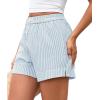 image:imagePRETTYGARDEN Womens Striped Boxer Shorts Summer 2026 Trendy Casual Elastic Waist Lounge Sleep Pajama Bottoms Beach ShortsStriped Light Blue White