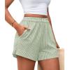 image:imagePRETTYGARDEN Womens Striped Boxer Shorts Summer 2026 Trendy Casual Elastic Waist Lounge Sleep Pajama Bottoms Beach ShortsStriped Light Green White