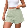 image:imagePRETTYGARDEN Womens Striped Boxer Shorts Summer 2026 Trendy Casual Elastic Waist Lounge Sleep Pajama Bottoms Beach ShortsStriped Light Green White