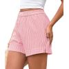 image:imagePRETTYGARDEN Womens Striped Boxer Shorts Summer 2026 Trendy Casual Elastic Waist Lounge Sleep Pajama Bottoms Beach ShortsStriped Pink White