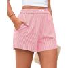 image:imagePRETTYGARDEN Womens Striped Boxer Shorts Summer 2026 Trendy Casual Elastic Waist Lounge Sleep Pajama Bottoms Beach ShortsStriped Pink White