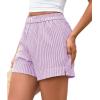image:imagePRETTYGARDEN Womens Striped Boxer Shorts Summer 2026 Trendy Casual Elastic Waist Lounge Sleep Pajama Bottoms Beach ShortsStriped Purple White