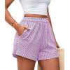 image:imagePRETTYGARDEN Womens Striped Boxer Shorts Summer 2026 Trendy Casual Elastic Waist Lounge Sleep Pajama Bottoms Beach ShortsStriped Purple White