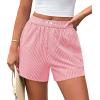 image:imagePRETTYGARDEN Womens Striped Boxer Shorts Summer 2026 Trendy Casual Elastic Waist Lounge Sleep Pajama Bottoms Beach ShortsStriped Red White