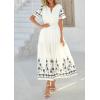 image:imagePRETTYGARDEN Womens Summer Boho Maxi Dress 2026 Spring Floral Short Sleeve V Neck A Line Flowy Beach Wedding Guest DressesBeige