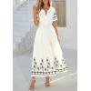 image:imagePRETTYGARDEN Womens Summer Boho Maxi Dress 2026 Spring Floral Short Sleeve V Neck A Line Flowy Beach Wedding Guest DressesBeige