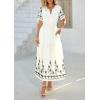 image:imagePRETTYGARDEN Womens Summer Boho Maxi Dress 2026 Spring Floral Short Sleeve V Neck A Line Flowy Beach Wedding Guest DressesBeige