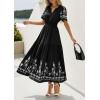 image:imagePRETTYGARDEN Womens Summer Boho Maxi Dress 2026 Spring Floral Short Sleeve V Neck A Line Flowy Beach Wedding Guest DressesBlack