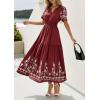 image:imagePRETTYGARDEN Womens Summer Boho Maxi Dress 2026 Spring Floral Short Sleeve V Neck A Line Flowy Beach Wedding Guest DressesBurgundy