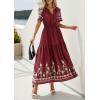 image:imagePRETTYGARDEN Womens Summer Boho Maxi Dress 2026 Spring Floral Short Sleeve V Neck A Line Flowy Beach Wedding Guest DressesBurgundy