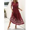 image:imagePRETTYGARDEN Womens Summer Boho Maxi Dress 2026 Spring Floral Short Sleeve V Neck A Line Flowy Beach Wedding Guest DressesBurgundy