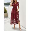 image:imagePRETTYGARDEN Womens Summer Boho Maxi Dress 2026 Spring Floral Short Sleeve V Neck A Line Flowy Beach Wedding Guest DressesBurgundy