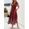 image:imagePRETTYGARDEN Womens Summer Boho Maxi Dress 2026 Spring Floral Short Sleeve V Neck A Line Flowy Beach Wedding Guest DressesBurgundy