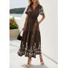 image:imagePRETTYGARDEN Womens Summer Boho Maxi Dress 2026 Spring Floral Short Sleeve V Neck A Line Flowy Beach Wedding Guest DressesCoffee