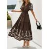 image:imagePRETTYGARDEN Womens Summer Boho Maxi Dress 2026 Spring Floral Short Sleeve V Neck A Line Flowy Beach Wedding Guest DressesCoffee