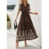 image:imagePRETTYGARDEN Womens Summer Boho Maxi Dress 2026 Spring Floral Short Sleeve V Neck A Line Flowy Beach Wedding Guest DressesCoffee