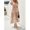 image:imagePRETTYGARDEN Womens Summer Boho Maxi Dress 2026 Spring Floral Short Sleeve V Neck A Line Flowy Beach Wedding Guest DressesKhaki