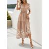 image:imagePRETTYGARDEN Womens Summer Boho Maxi Dress 2026 Spring Floral Short Sleeve V Neck A Line Flowy Beach Wedding Guest DressesKhaki