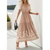 image:imagePRETTYGARDEN Womens Summer Boho Maxi Dress 2026 Spring Floral Short Sleeve V Neck A Line Flowy Beach Wedding Guest DressesKhaki