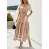 image:imagePRETTYGARDEN Womens Summer Boho Maxi Dress 2026 Spring Floral Short Sleeve V Neck A Line Flowy Beach Wedding Guest DressesKhaki
