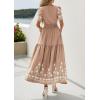 image:imagePRETTYGARDEN Womens Summer Boho Maxi Dress 2026 Spring Floral Short Sleeve V Neck A Line Flowy Beach Wedding Guest DressesKhaki