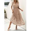 image:imagePRETTYGARDEN Womens Summer Boho Maxi Dress 2026 Spring Floral Short Sleeve V Neck A Line Flowy Beach Wedding Guest DressesKhaki