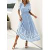 image:imagePRETTYGARDEN Womens Summer Boho Maxi Dress 2026 Spring Floral Short Sleeve V Neck A Line Flowy Beach Wedding Guest DressesLight Blue