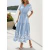 image:imagePRETTYGARDEN Womens Summer Boho Maxi Dress 2026 Spring Floral Short Sleeve V Neck A Line Flowy Beach Wedding Guest DressesLight Blue