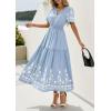 image:imagePRETTYGARDEN Womens Summer Boho Maxi Dress 2026 Spring Floral Short Sleeve V Neck A Line Flowy Beach Wedding Guest DressesLight Blue
