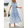 image:imagePRETTYGARDEN Womens Summer Boho Maxi Dress 2026 Spring Floral Short Sleeve V Neck A Line Flowy Beach Wedding Guest DressesLight Blue