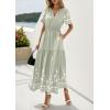 image:imagePRETTYGARDEN Womens Summer Boho Maxi Dress 2026 Spring Floral Short Sleeve V Neck A Line Flowy Beach Wedding Guest DressesLight Green