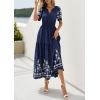 image:imagePRETTYGARDEN Womens Summer Boho Maxi Dress 2026 Spring Floral Short Sleeve V Neck A Line Flowy Beach Wedding Guest DressesNavy Blue