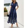 image:imagePRETTYGARDEN Womens Summer Boho Maxi Dress 2026 Spring Floral Short Sleeve V Neck A Line Flowy Beach Wedding Guest DressesNavy Blue