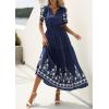 image:imagePRETTYGARDEN Womens Summer Boho Maxi Dress 2026 Spring Floral Short Sleeve V Neck A Line Flowy Beach Wedding Guest DressesNavy Blue