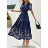 image:imagePRETTYGARDEN Womens Summer Boho Maxi Dress 2026 Spring Floral Short Sleeve V Neck A Line Flowy Beach Wedding Guest DressesNavy Blue