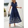 image:imagePRETTYGARDEN Womens Summer Boho Maxi Dress 2026 Spring Floral Short Sleeve V Neck A Line Flowy Beach Wedding Guest DressesNavy Blue