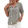 image:imagePRETTYGARDEN Womens Summer Boho Tops 2026 Vacation Outfits Casual Tie Front V Neck Peasant Blouses Puff Short Sleeve ShirtsBlue