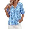 image:imagePRETTYGARDEN Womens Summer Boho Tops 2026 Vacation Outfits Casual Tie Front V Neck Peasant Blouses Puff Short Sleeve ShirtsFloral Blue