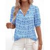 image:imagePRETTYGARDEN Womens Summer Boho Tops 2026 Vacation Outfits Casual Tie Front V Neck Peasant Blouses Puff Short Sleeve ShirtsFloral Blue
