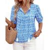 image:imagePRETTYGARDEN Womens Summer Boho Tops 2026 Vacation Outfits Casual Tie Front V Neck Peasant Blouses Puff Short Sleeve ShirtsFloral Blue