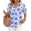image:imagePRETTYGARDEN Womens Summer Boho Tops 2026 Vacation Outfits Casual Tie Front V Neck Peasant Blouses Puff Short Sleeve ShirtsFloral White Blue