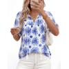 image:imagePRETTYGARDEN Womens Summer Boho Tops 2026 Vacation Outfits Casual Tie Front V Neck Peasant Blouses Puff Short Sleeve ShirtsFloral White Blue
