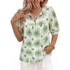 image:imagePRETTYGARDEN Womens Summer Boho Tops 2026 Vacation Outfits Casual Tie Front V Neck Peasant Blouses Puff Short Sleeve ShirtsFloral White Green
