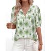 image:imagePRETTYGARDEN Womens Summer Boho Tops 2026 Vacation Outfits Casual Tie Front V Neck Peasant Blouses Puff Short Sleeve ShirtsFloral White Green