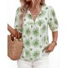 image:imagePRETTYGARDEN Womens Summer Boho Tops 2026 Vacation Outfits Casual Tie Front V Neck Peasant Blouses Puff Short Sleeve ShirtsFloral White Green